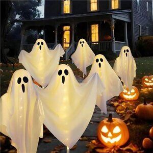 3-Pack Ghost Solar Powered Halloween Decorations Outdoor, Auto On/Off, Solar